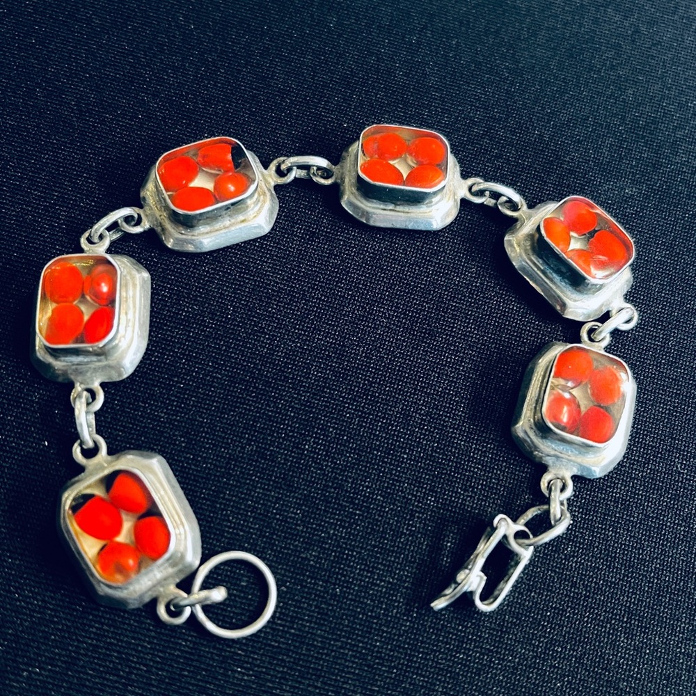 Vintage Hand Crafted Peruvian Huayruro Bracelet In Solid Sterling Silver